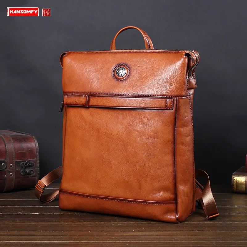 

Мужской рюкзак HANSOMFY из воловьей кожи, модная Корейская сумка для ноутбука, уличный дорожный рюкзак, Япония, Южная Корея, вместительный мужск...