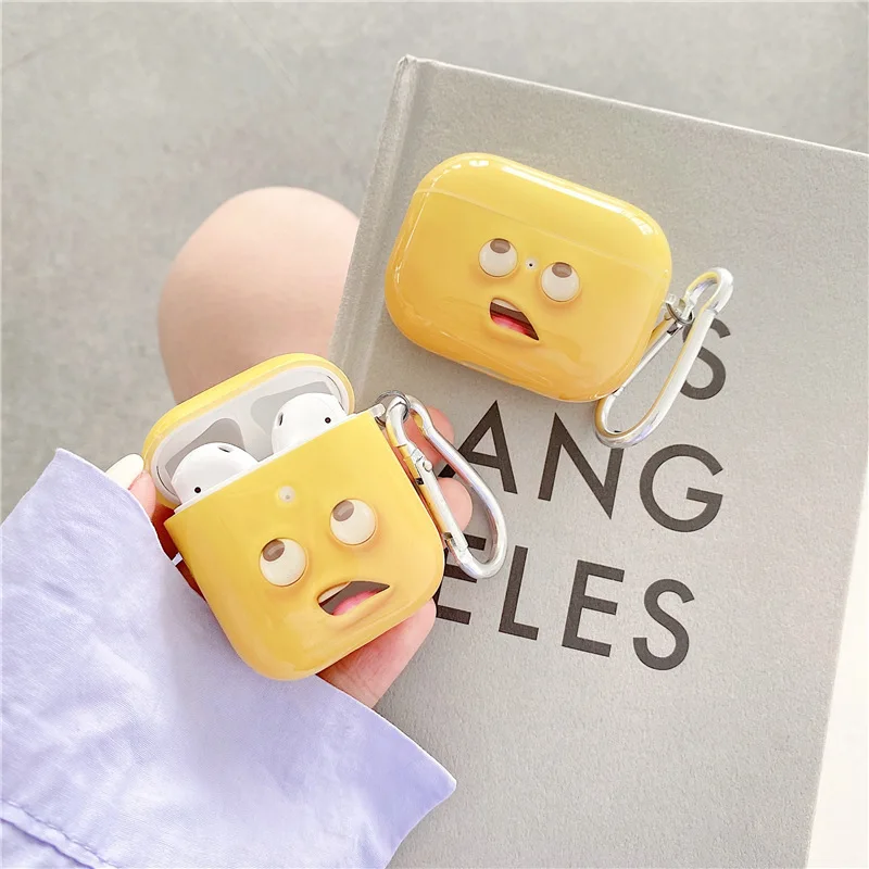 

For Airpods Pro Case,3D Cartoon Yellow Expression Case For Airpods 1/2 Soft Silicone Earphone Headphone Cover Case For Kids