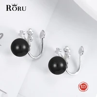100 925 sterling silver women earrings black white natural pearl fine jeweller earing young female without puncture ear clips