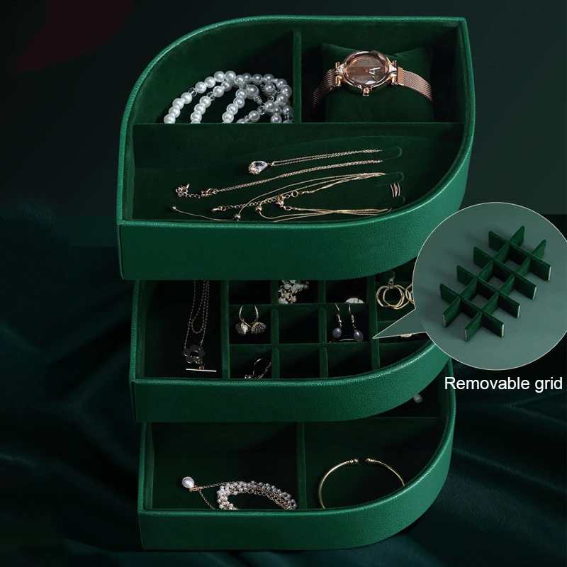 Three Layers Jewelry Storage Box Portable Leather Ring Caskets Earrings Stand Holder Bracelet Display Women Necklace Organizer
