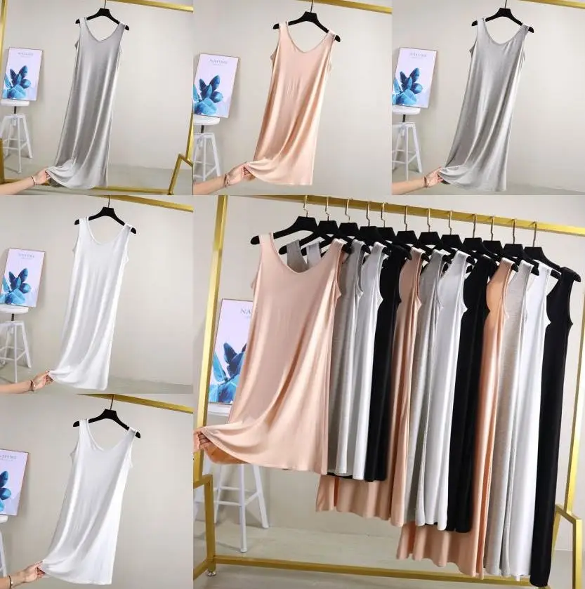 Женское длинное платье комбинация из модала пикантное однотонное майка черного