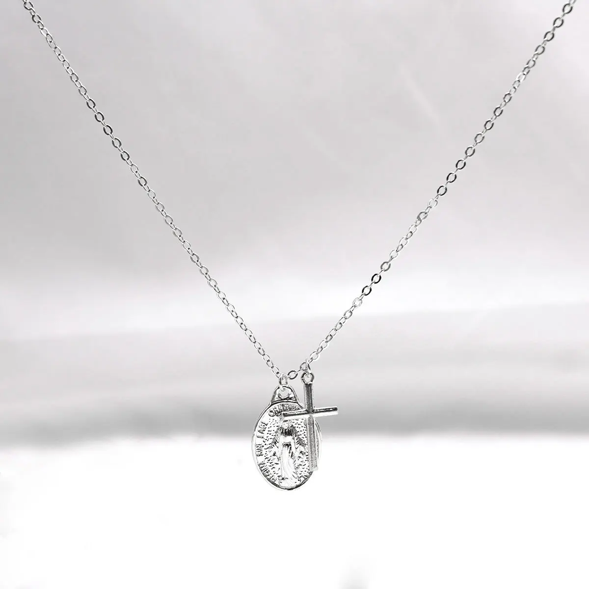 silver Длинная цепочка, ожерелье с крестом Девы Марии, женские подвески, колье, ожерелье, ювелирные изделия, подарки для женщин - Окраска металла: silver