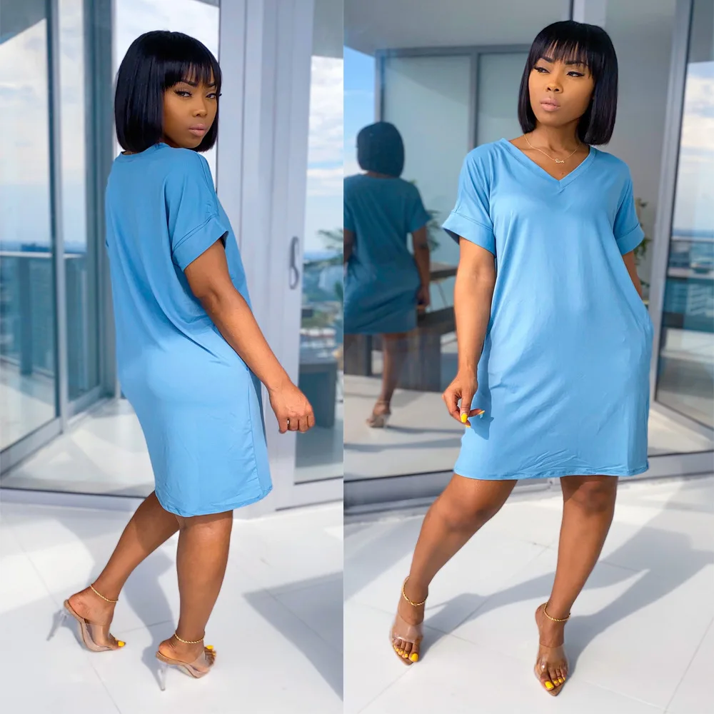 

2020 Woman Dress Autumn Winter Newest Short Sleeve V-Neck A-Line Loose Casual