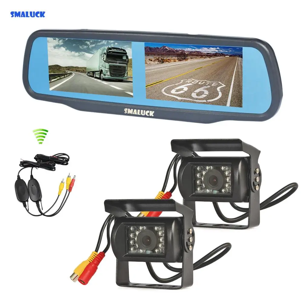 Автомобильное зеркало заднего вида SMALUCK с двойным 4 3-дюймовым экраном + 2 камеры