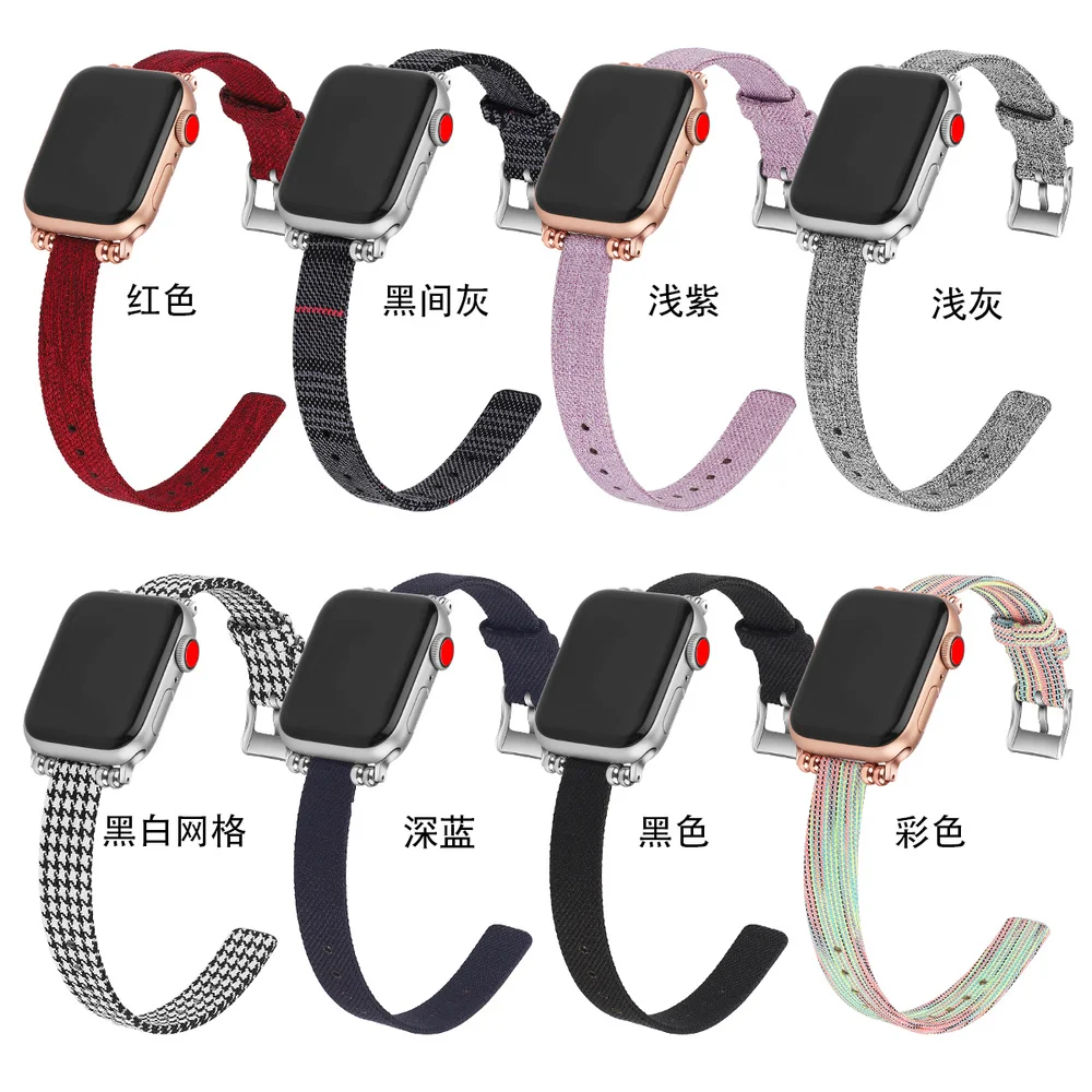 

Canvas Bracelet Strap with Metal Head Grains for Apple Watch SE 6 5 4 40mm 44mm Band Slim Thin Correa for iWatch 38mm 42mm 3 2 1