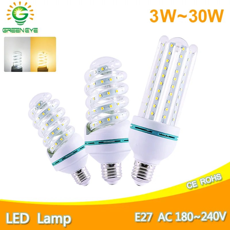 

led lamp E27 E14 led bulb light Real 30W 20W 16W 12W 9W 7W 5W 3W AC 220V 240V lampara LED corn Lamp Aluminum Table lamp light