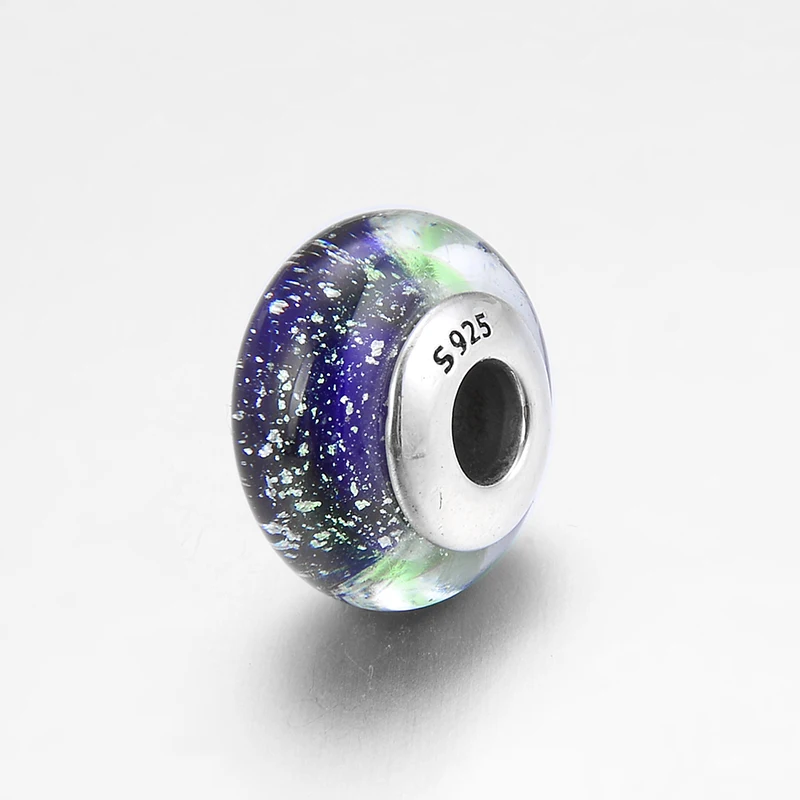Fine Charm Beads 925 Sterling Silver Aurora Night Blue Munaro Glass beads Fit Original LYNACCS Charms Bracelet necklace Jewelry | Украшения