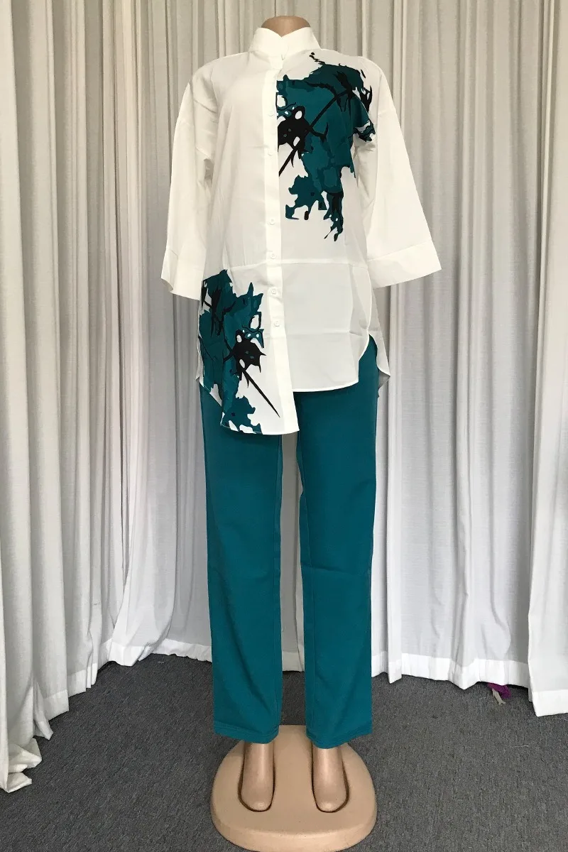 Лето 2020 модные африканские женские комплекты из двух предметов топ и брюки