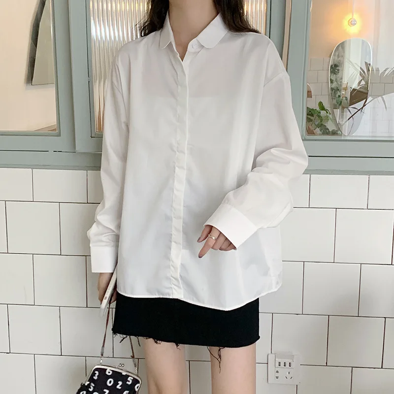 

Women's Shirt New Small Fresh Blouse Long Sleeve Shirt Loose Top Cardigan Casual Blouse Turn-down Collar