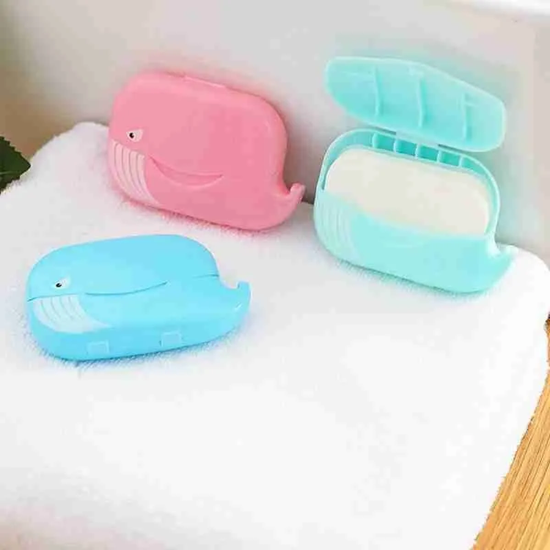 

Travel Portable Soap Paper Whale Pp Box + 50 Pcs Instant Mini Paper Washing Box Foaming Disposable Soap Hand Soap Paper I6R6