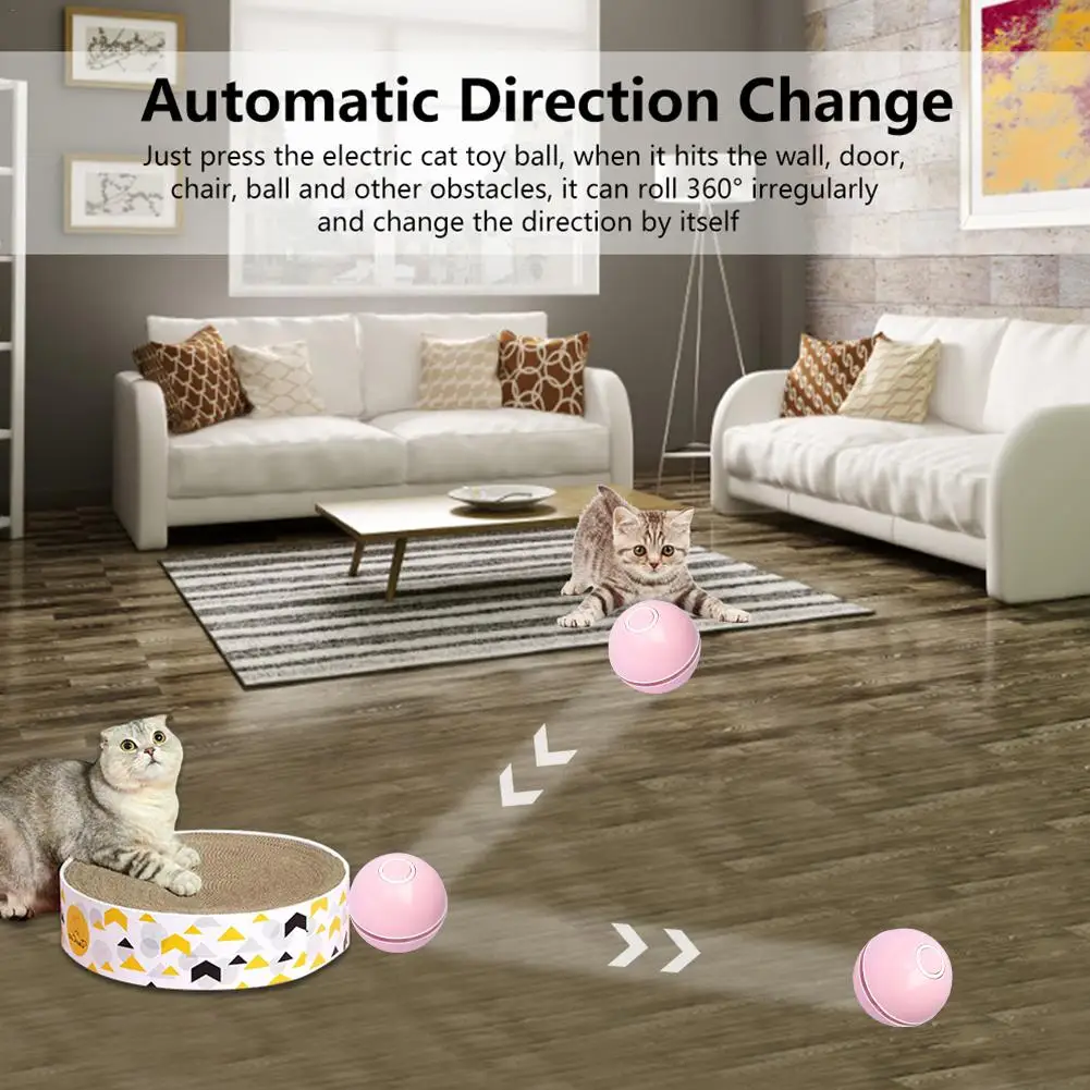 

Smart Interactive Cat Toys Colorful LED Self Rotating Ball With Catnip Bell And Feather USB Rechargeable Cat Ball Toy
