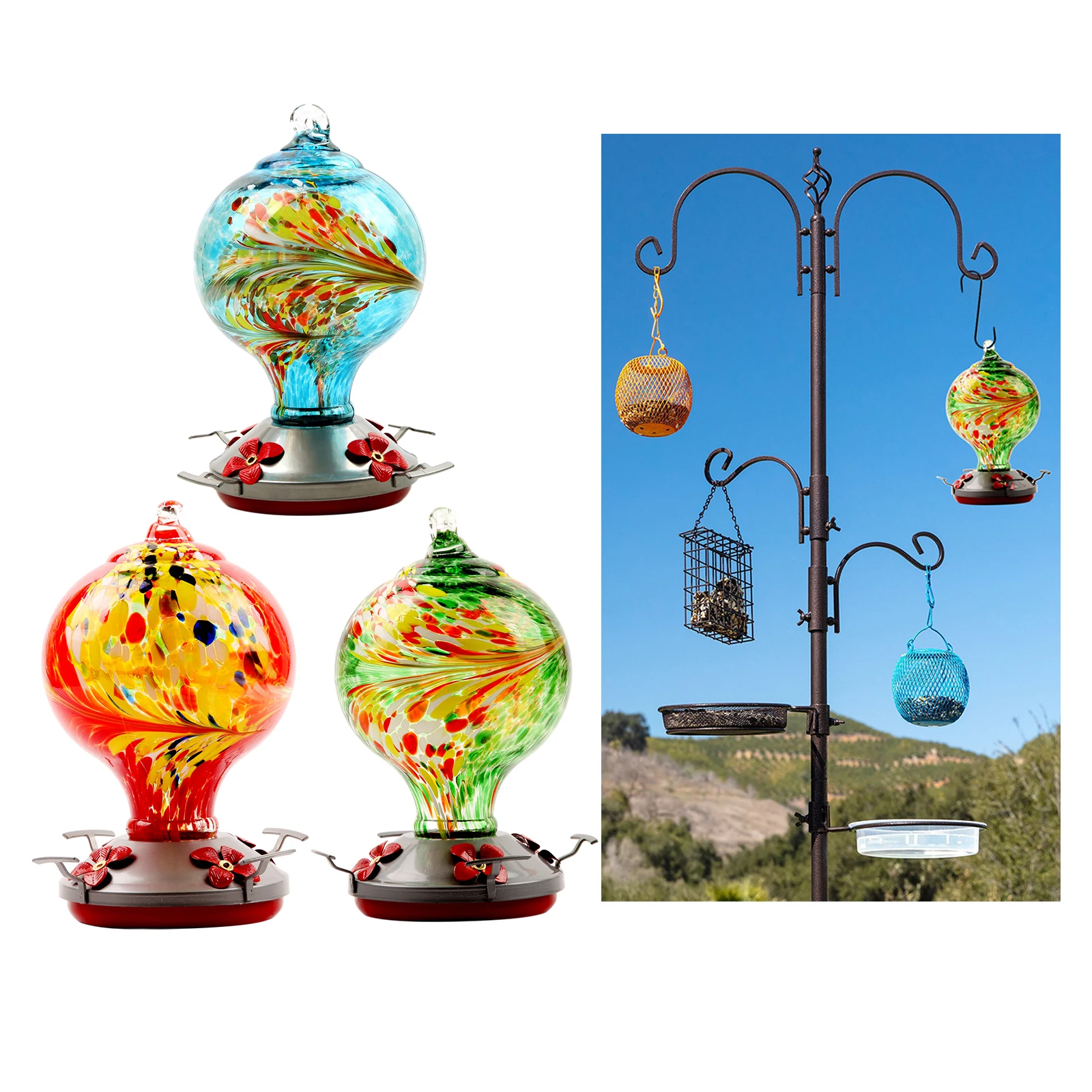 

Outdoor Courtyard Leak-Proof Colorful Hummingbird Feeder with 4 Feeder Ports