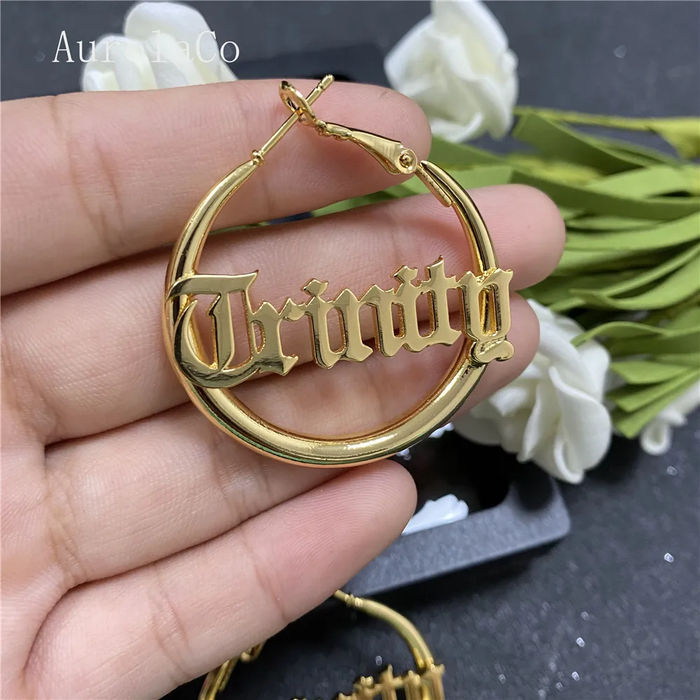 

AurolaCo 40/60MM Custom Bamboo Earrings Stainless Steel Custom Name Earring Custom Hip hop Bamboo Earring for Women Gift