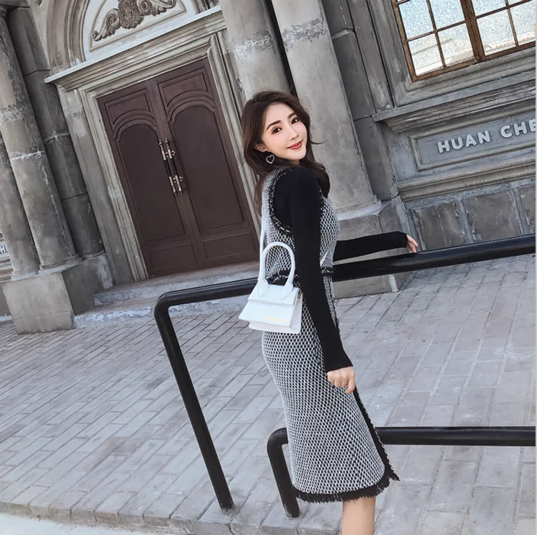 2019 Новинка одежда в клетку вязать 3 предмета Комплект Осенне-зимняя Дамская обувь