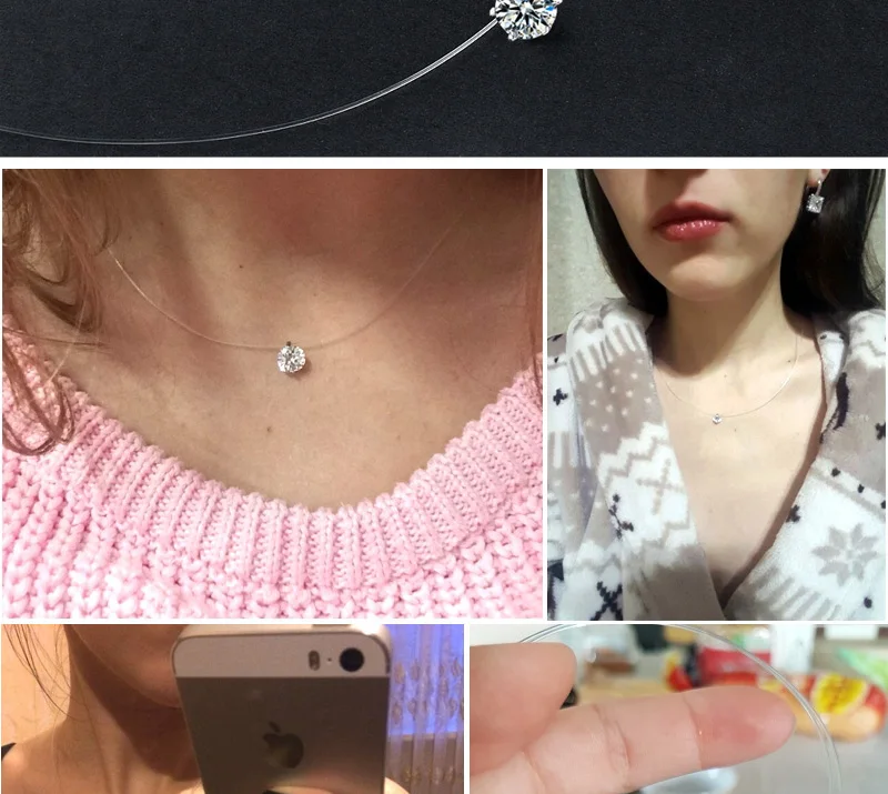 Трендовое ожерелье-чокер с кристаллами Swarovski, прозрачная леска, модные ювелирные изделия для женщин, подарки на день Святого Валентина