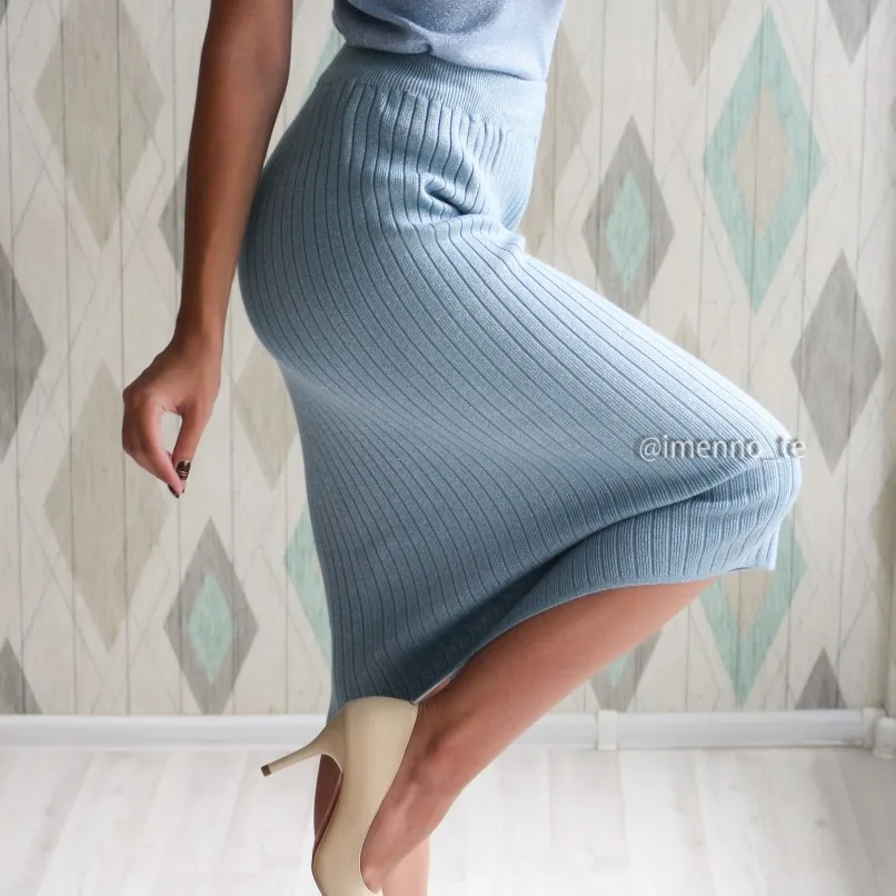 Женская трикотажная юбка с люрексом GIGOGOU блестящая повседневная средней длины