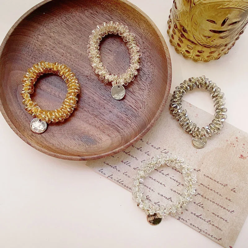 

Women Elegant Crystal Pearl Hair Ring Headdress Female Simple Hair Loop Hair Accessories Girl Ponytail Holder Bands Hair Rope