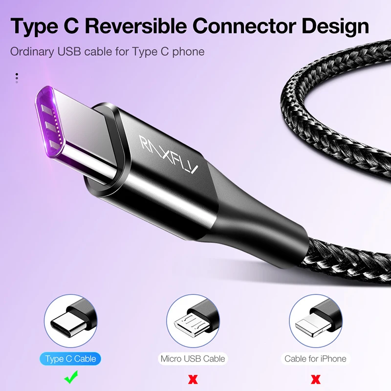 RAXFLY 5A USB Type C кабель для Huawei P40 Pro Mate 30 P30 Supercharge 40 Вт Быстрая зарядка USB-C зарядный