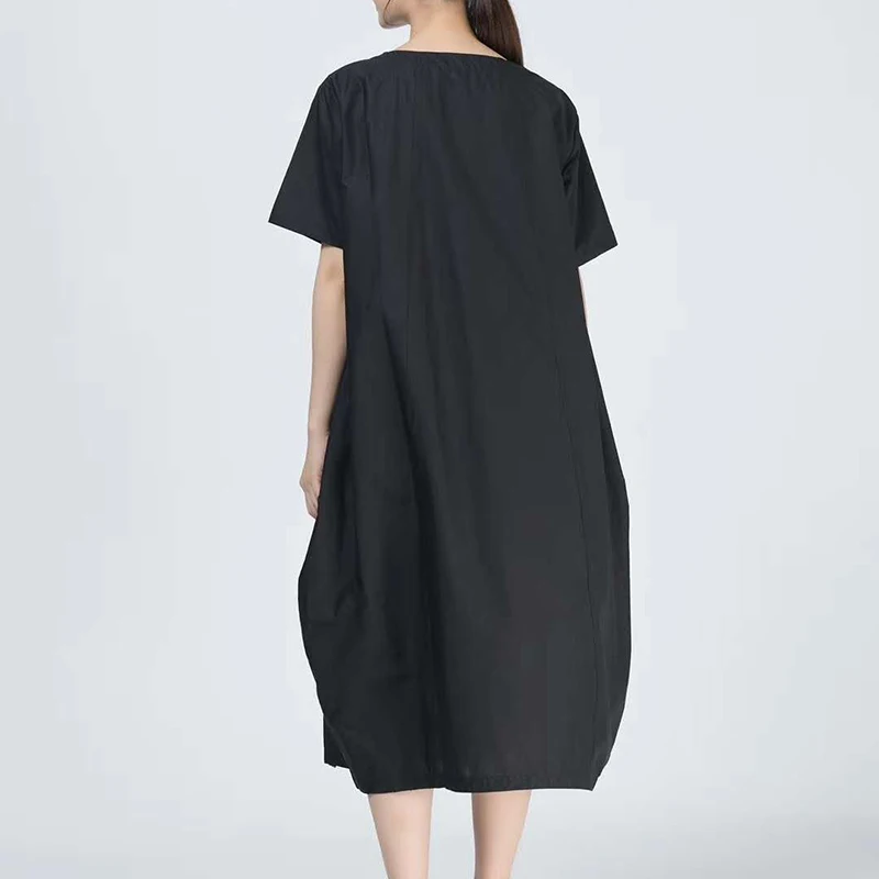

CHICEVER Dress Women O Neck Short Sleeve Pockets Loose Free Size Ruched Midi Summer Dresses Female Clothes Fashion 2020 Tide