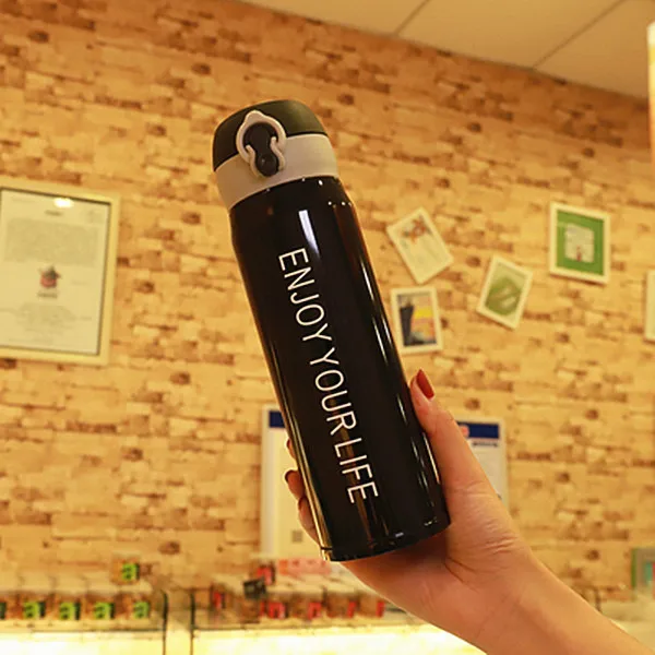 500ml Black Creative Double Wall Stainless Steel Vacuum Flask Fashion Coffee Tea Thermos Mug Travel Drink Bottle Thermomug for Gifts - Цвет: 500ml Black