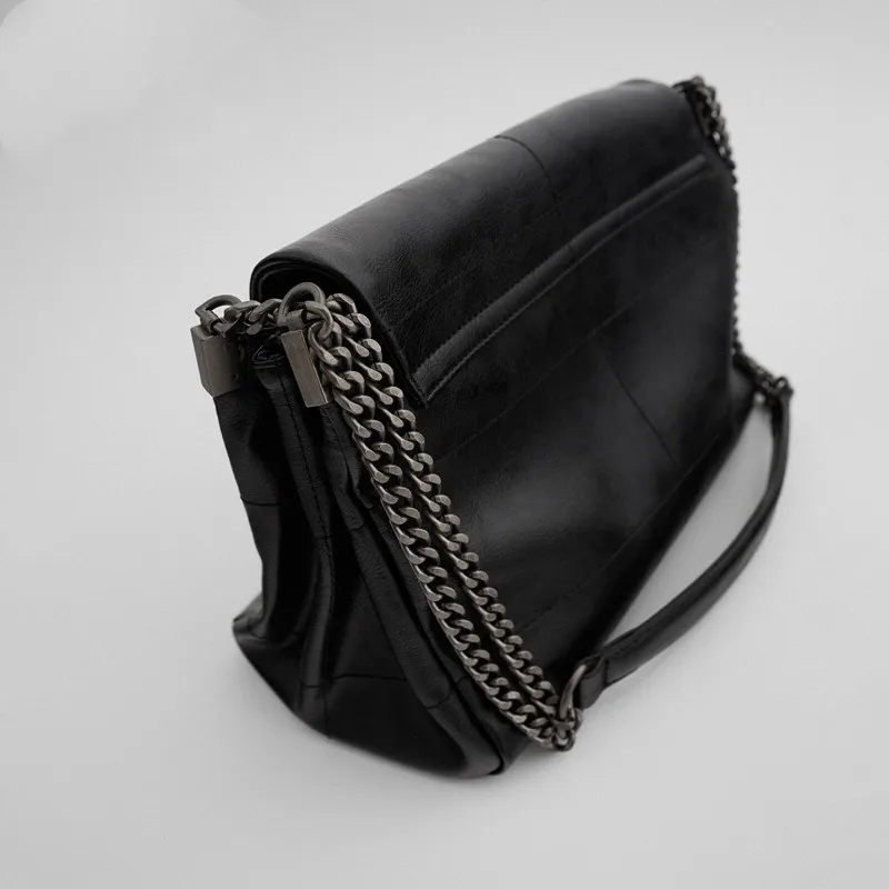 

Luxury Brand YUAN 2021 New Black Buckle Stitching Decoration Soft Classic One-Shoulder Handbag Women
