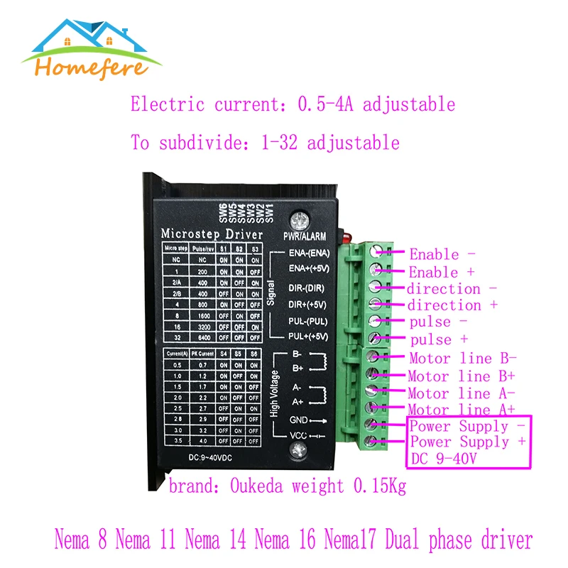 Гравировальный станок с ЧПУ TB6600 драйвер шагового двигателя Nema 17 23 32 34 42/57/86 4A 1 ось