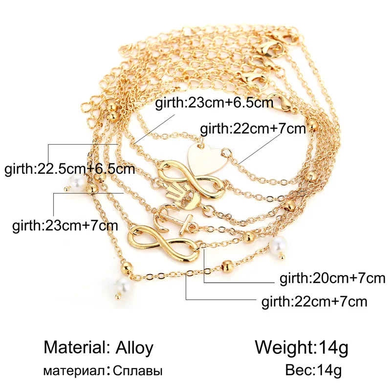 

5 Pieces \\ Set Summer New Heart Pendant Anklet for Women Fashion Beach Ankle Bracelet