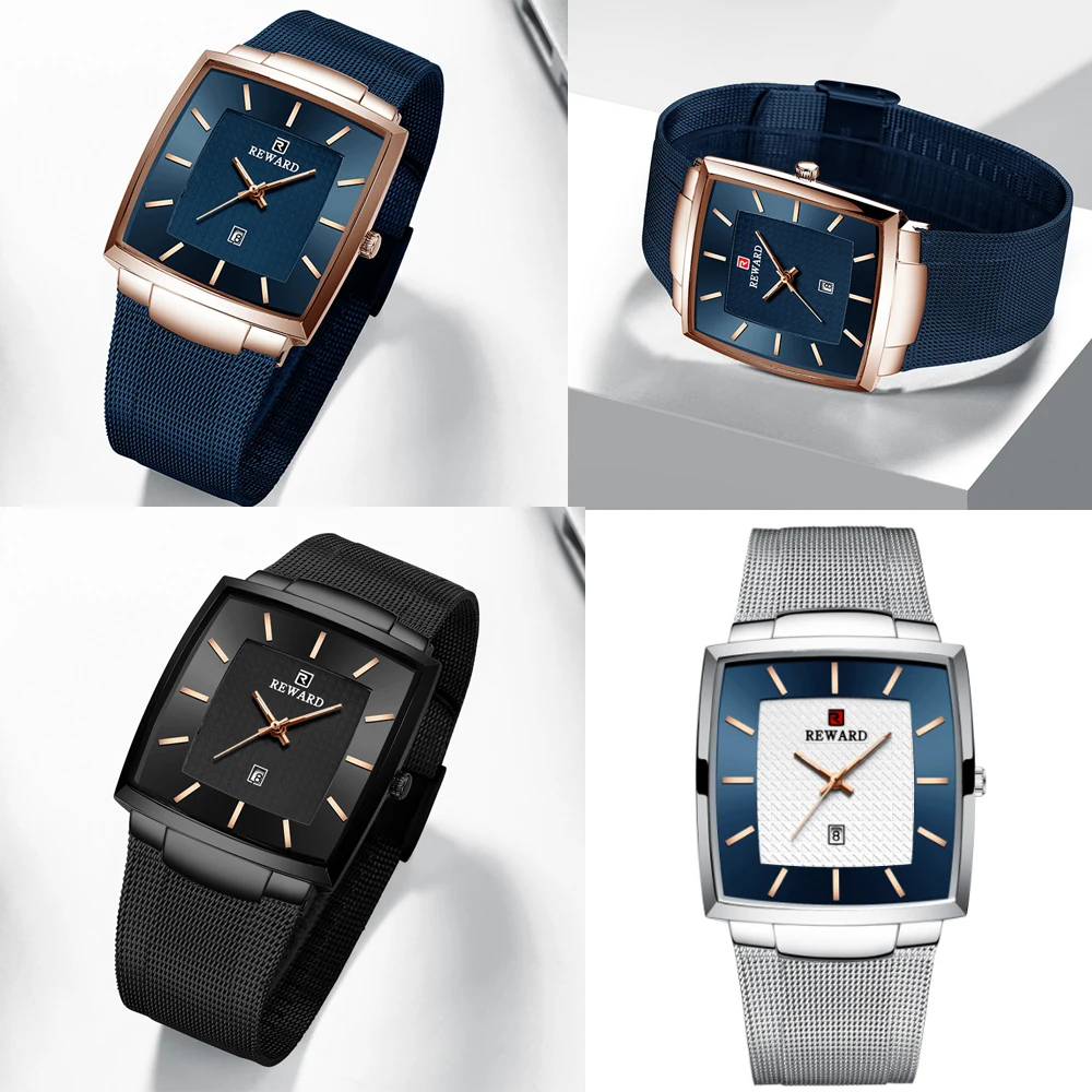 

REWARD Top Brand Men's Watch Business Relogio Masculino Square Quartz Man Watch Men Wristwatch Full Steel Waterproof Male Watch