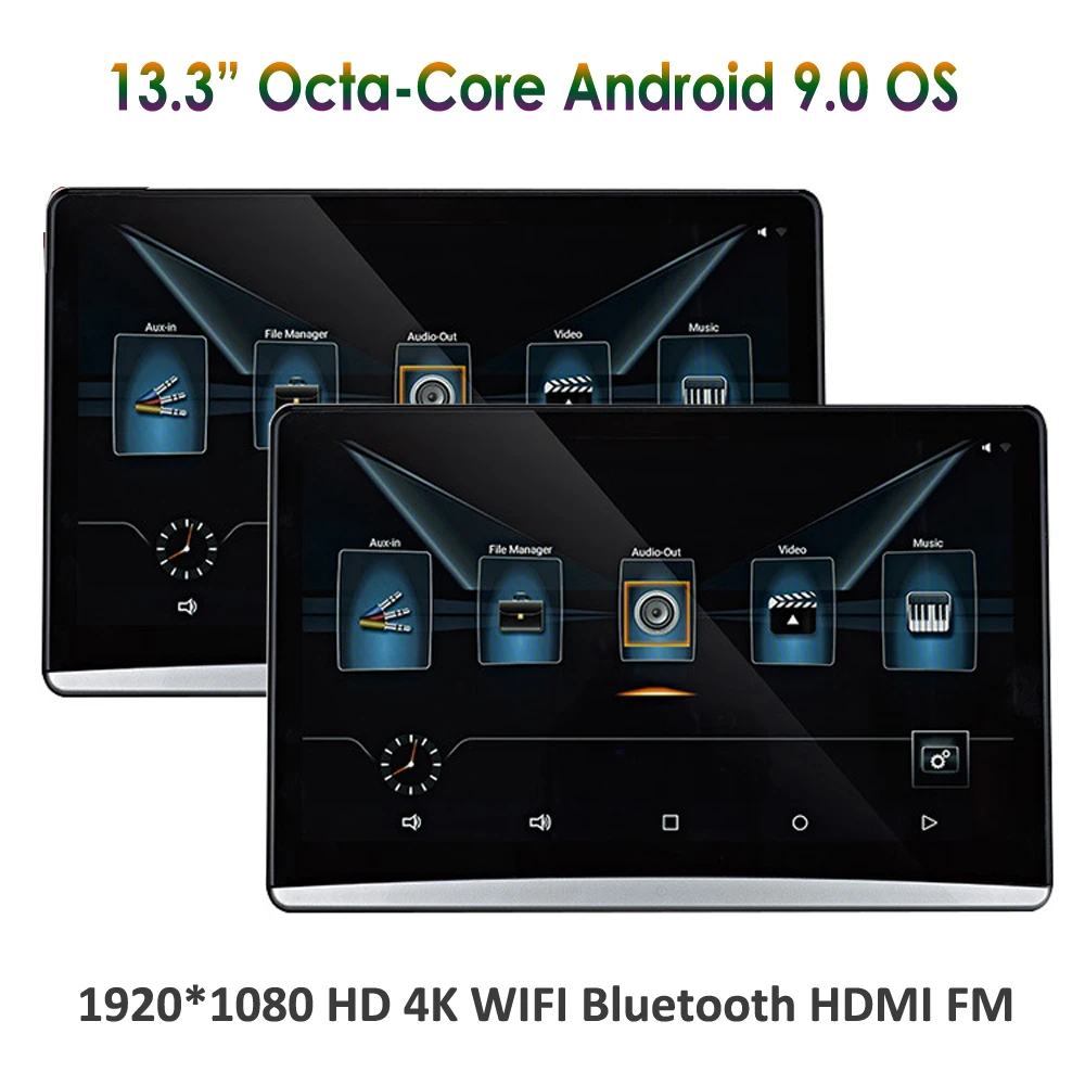 Монитор для подголовника автомобиля 13 3 дюйма 8 ядер Android 9 0 IPS Wi-Fi Bluetooth HDMI FM