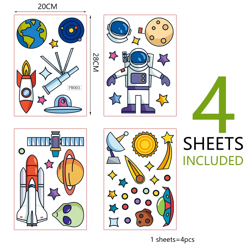 

PVC Color Box Universe Star Sky Creative Cartoon Wall Sticker Children's Room Living Room Room Decoration Wall Stickers 4pcs