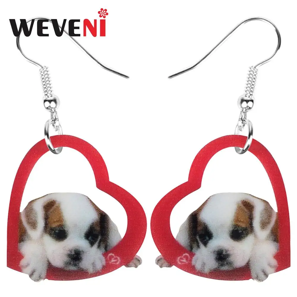 WEVENI акриловые серьги подвески в форме капли сердца бульдога на День святого