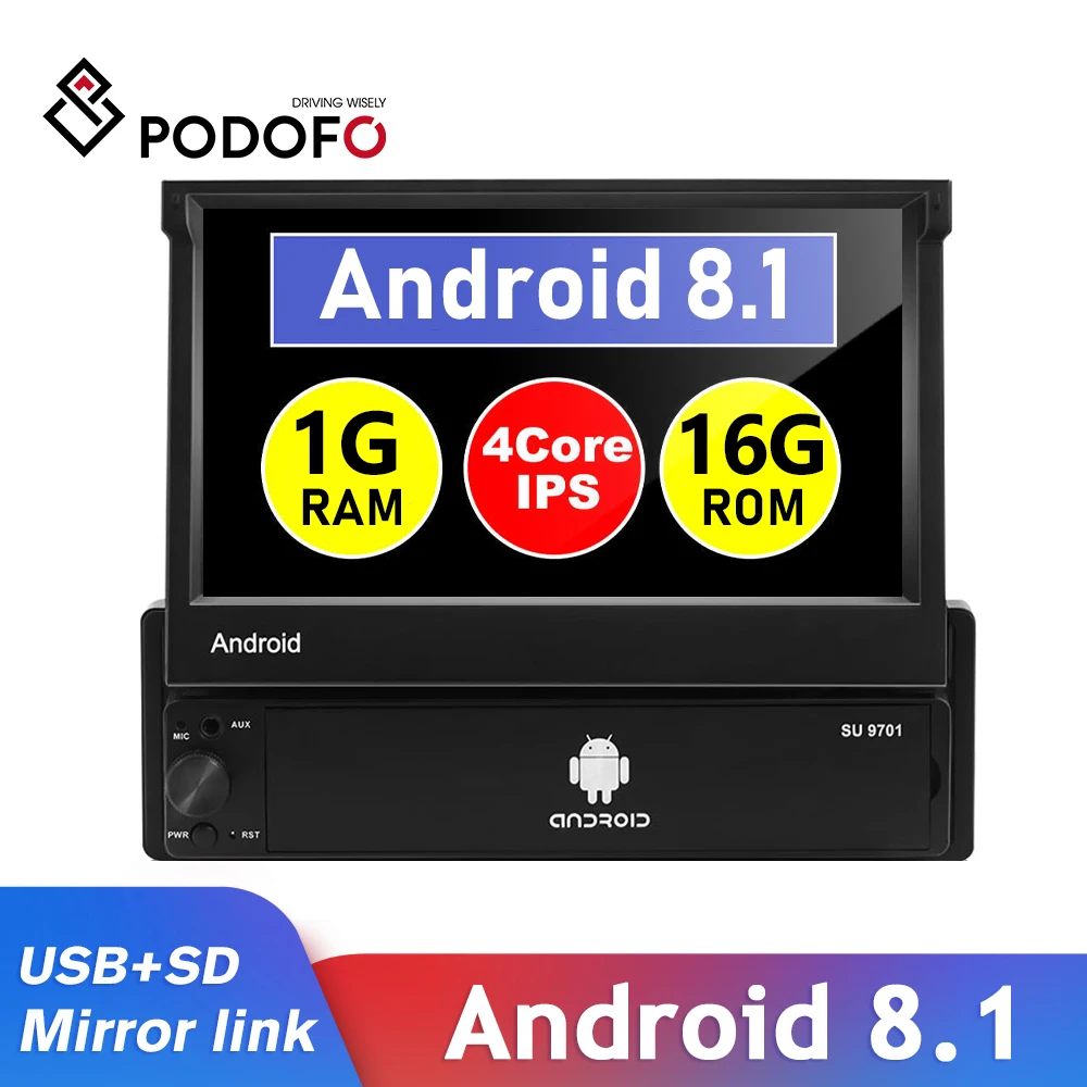 

Podofo Android 1 Din Car Radio 7 " Car Multimedia Player Mirror Link MP5 Player GPS Navigation Wifi Audio Stereo For Universal