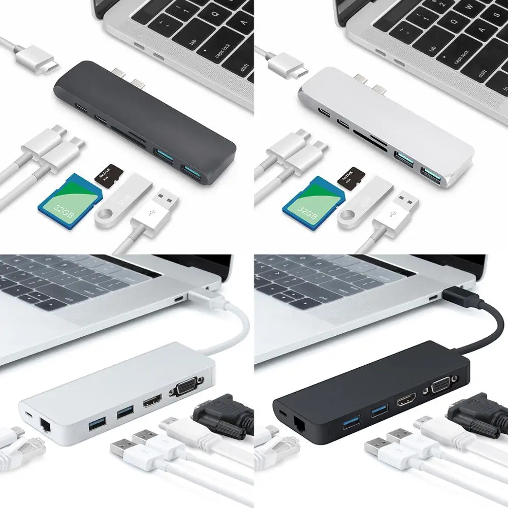 Многофункциональный адаптер типа C для USB 3 0 HDMI совместимый порт RJ45 VGA MacBook Pro Air 13 15