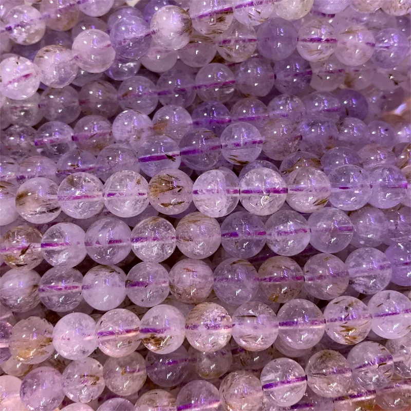 

Real Genuine Natural Cheep Purple Cacoxenite quartz Round Loose Gemstone Stone Necklace Bracelet Beads 8-12mm 15" 06421