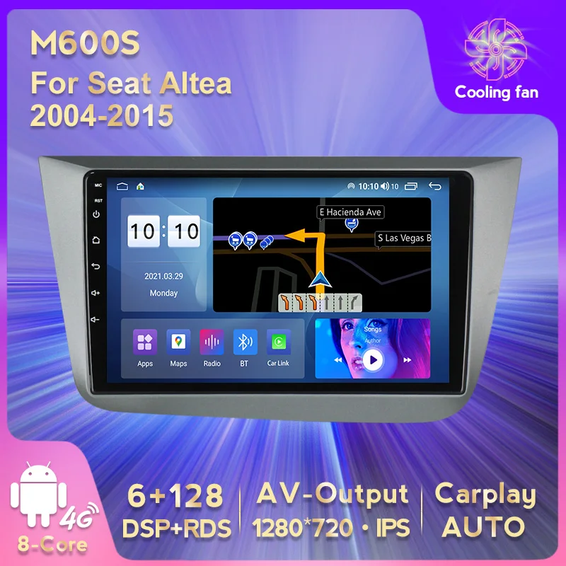 

Автомагнитола 2DIN, 9 дюймов, IPS 1280*720, Android 10, мультимедийный проигрыватель для Seat Altea 2004-2015, Толедо 2004-2009, GPS-навигация, BT