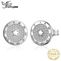 jewelrypalace star roman numeral round 925 sterling silver stud earrings cubic zirconia cute statement coin earrings for women