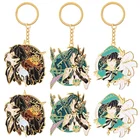 Брелок игровой genshin impact периферийный Zhongli Венди брелок с героями аниме Gan Yu металлический значок брошь на Рюкзак Подвеска аниме брелок