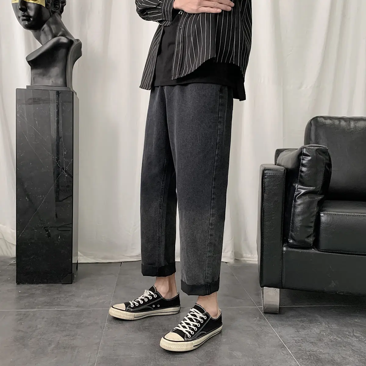 

Autumn Fashion Jeans Men Korean Tapered Straight Casual Pants Loose Blue Plus Size Hot Sale