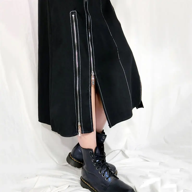 

Patchwork Zipper Solid A Line Skirt Women 2020 Autumn Casual Fashion New Style Temperament All Match Women Clothes V372