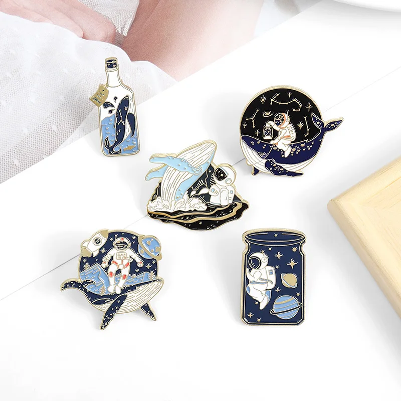 

Save the Ocean Enamel Pin Astronaut and Whale Adventure in Space Ocean Brooches Bag Lapel Pin Badge Jewelry Gift for Friends