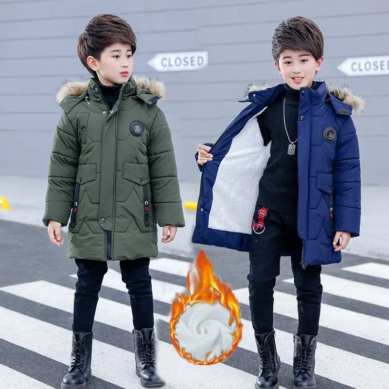 Boys Winter Jacket New Children's Winter Clothing Kids Down Cotton Outerwear Fur Collar Jacket Thickening Velvet Coats