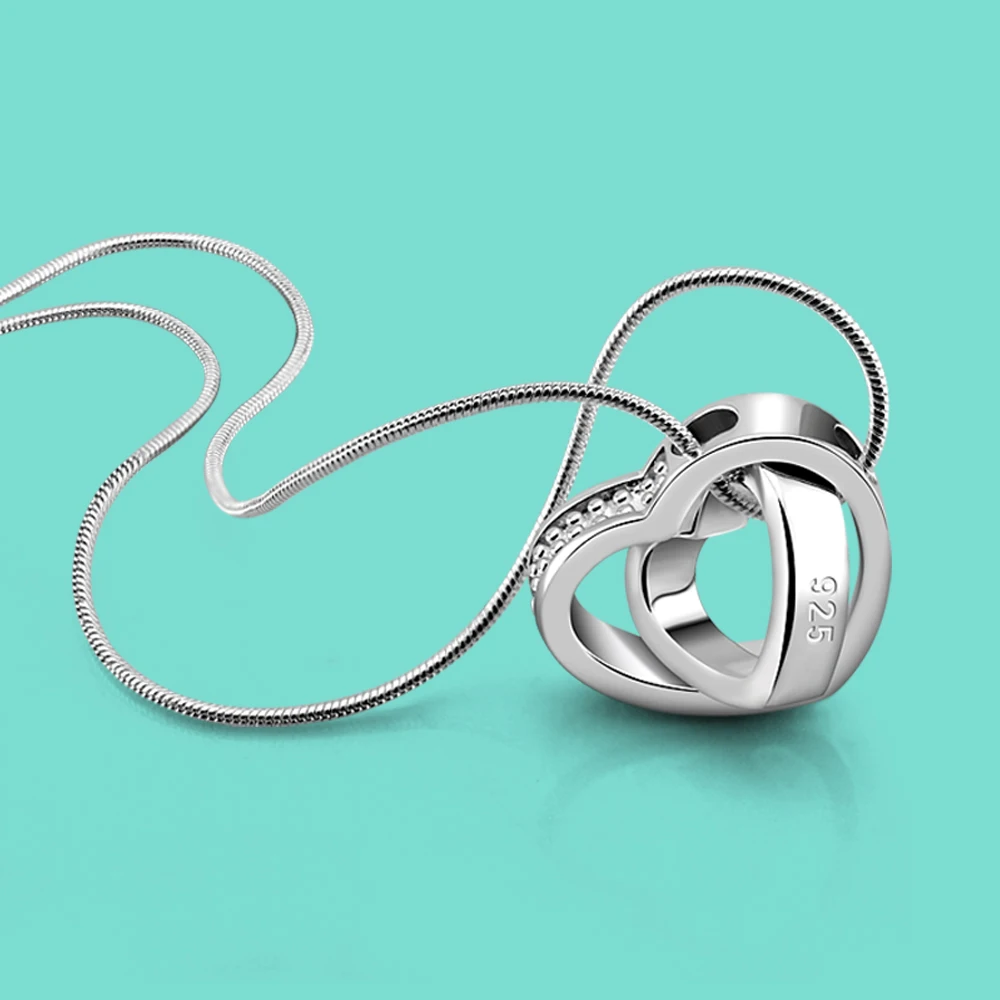 

New Autumn 925 Sterling Silver Necklace Charm Jewelry Heart Pendant Snake Chain 46CM Chokers Necklaces Anniversary Gift