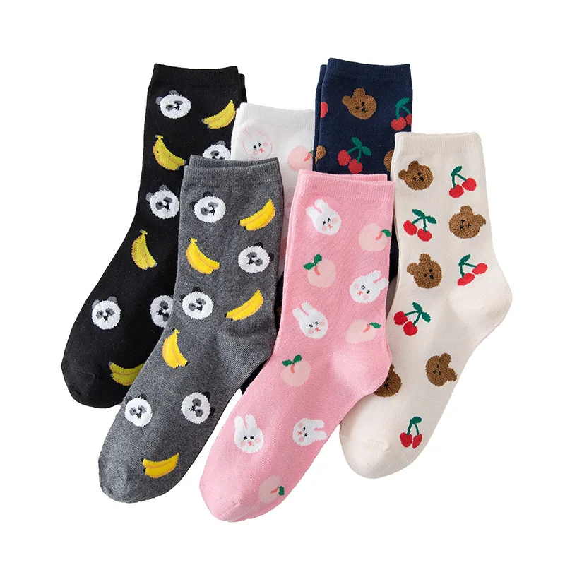 Женские носки дневные медведь кролик банан персик вишня принты хлопковые