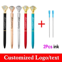 new big diamond ballpoint pen 12pcsset metal ballpoint pen custom logo advertising pen gift pen get 2 ink stationery wholesale