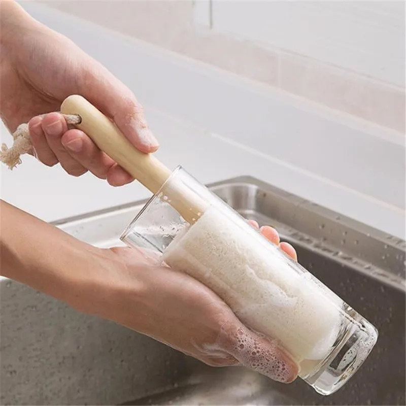 

Чистящая Щетка из дерева, с длинной ручкой Loofah, бытовая щетка для чайной чашки, простой практичный инструмент, кисть для чистки кухни
