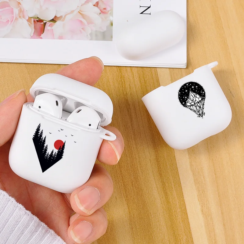Airpods 1/2 чехол накладка с рисунком рассвета белый мягкий силиконовый для Bluetooth