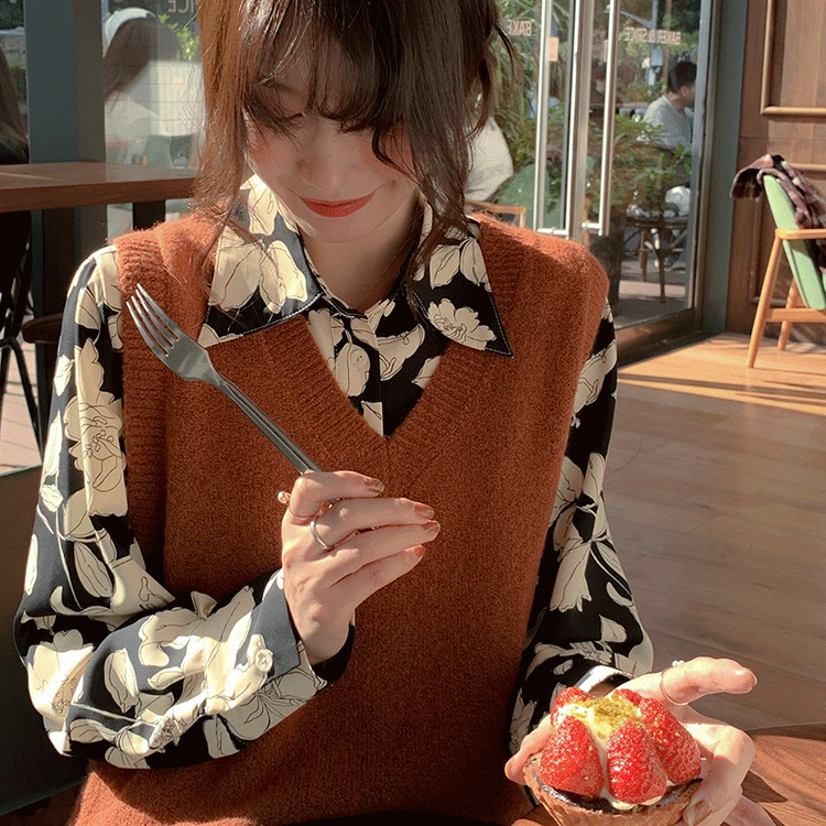 

Houthion Printing Chiffon Women's Blouses Summer Shirt Fashion Casual Retro Temperament Blouse Long Sleeve Top Spring