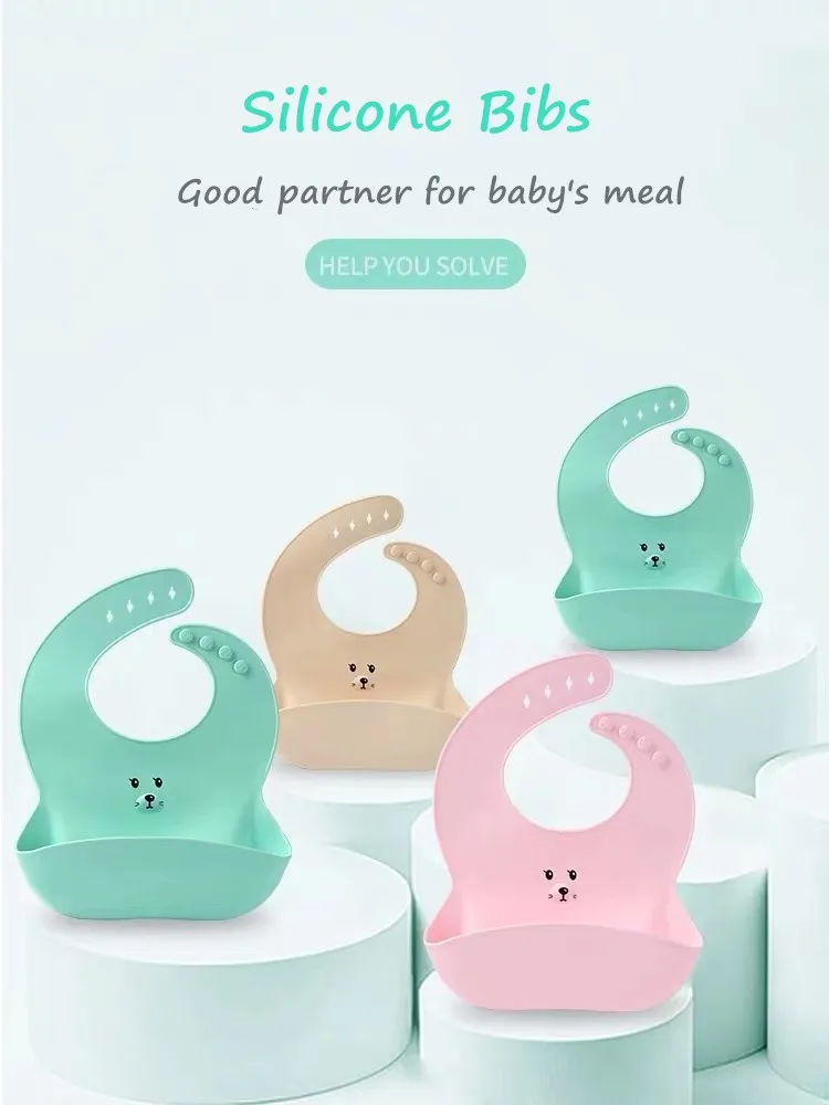Baby bibs Silicone Waterproof Feeding Saliva BIB Newborn Carton Aprons Adjustable | Детская одежда и обувь