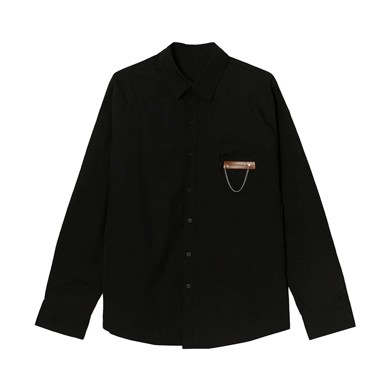 

IEFB 2021 New Solid Color Me's Spring Long Sleeve Shirts Korean Trend Personality Chian Pin Design Single Breast Top Male 9Y5379