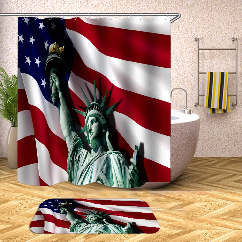 Занавеска для душа с американским и британским флагом водонепроницаемая принтом